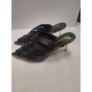 MY Paris X Womens Black Woven Pointed Toe Mules Gold Sculptural Heel Size 8